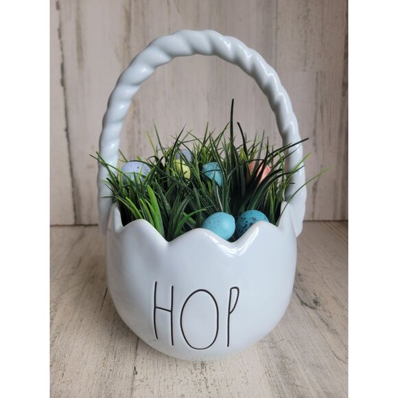 Rae Dunn Hop blue Easter basket grass egg figure decor - Picture 1 of 8